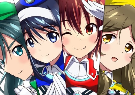 Vividred Girls - Saegusa, Wakaba, Smiles, Vividred Operation, Akane Isshiki, Blushing, Smile, Anime, Anime Friends, Himawari, Smiling, Himawari Shinomiya, Isshiki, Shinomiya, Futaba, Anime Girls, Aoi, Saegusa Wakaba, Friends, Akane, Aoi Futaba