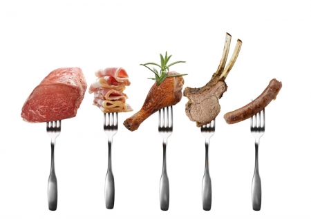 Meat on fork - food, grill, meat, fork