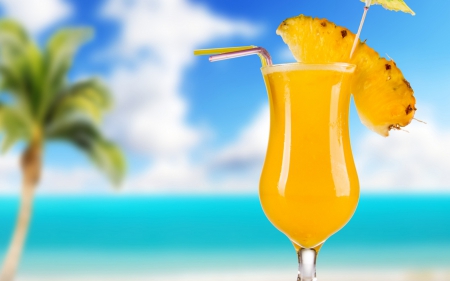 fruit cocktail - ocean, drink, pineapple, fresh, skyphoenixx1, photography, paradise, palms, fruit cocktail, summer, fruit, holidays, abstract, sea