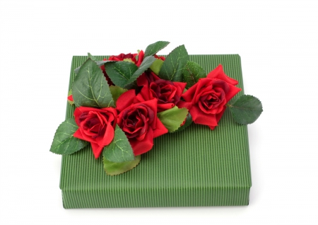 Present with roses - package, roses, present, green