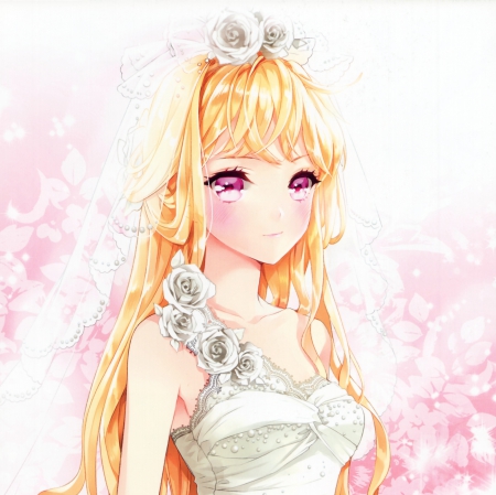 Cinia Pacifica - pretty, anime, elegant, divine, female, maiden, dress, blonde, blond hair, pink, long hair, sublime, gorgeous, blond, nice, bride, gown, anime girl, beautiful, wedding, girl, blonde hair, beauty, lovely, sweet, white, lady