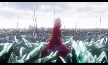 Waste Land - beauty, nice, female, anime girl, crystal, inori yuzuriha, pretty, inori, yuzuriha inori, anime, scene, scenic, girl, long hair, pink hair, gown, lovely, guilty crown, beautiful, scenery, sweet, dress