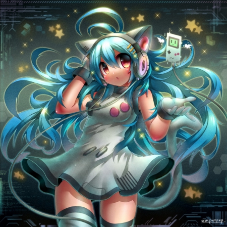 SolarBear - pretty, anime, kawaii, magic, female, dress, great, nekomimi, green hair, long hair, nintendo, headphones, hd, nice, video game, spendid, gown, neko, anime girl, game, beautiful, girl, beauty, lovely, sweet, cg, wonderful, awesome, adorable