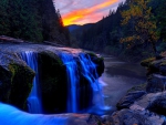 Beautiful Sunset ower Waterfall