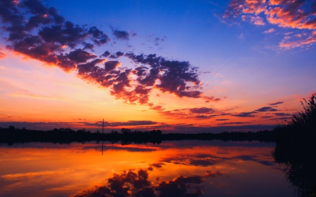 * SUNSET * - red, sky, lake, sunset, nature