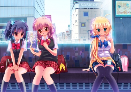 Akihabara 2034 - digital, blonde, adorable, smiling, ribbon, blond, scenery, city, uniform, scenic, awesome, tv, anime, school uniform, cg, home, bag, skirt, lovely, female, blond hair, cute, beautiful, miniskirt, girl, anime girl, blonde hair, pretty, kawaii, beauty, sweet, hd, town, long hair, building, nice, smile, scene, house