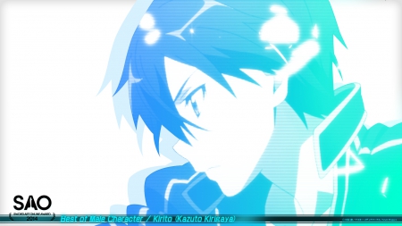 Kirito - lights, kirigaya kazuto, nicecute, anime boy, male, kirito, light, logo, cool, short hair, awesome, sweet, black eyes, anime, nice, sword art online, black hair, sao