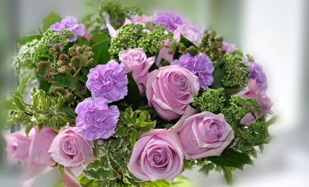 * Bouquet * - purple, roses, soft, bouquet, flower