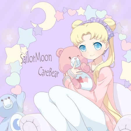 CareBear - princess, princess serenity, anime girl, blond hair, blonde hair, tsukino usagi, adorable, blue eyes, long hair, usagi tsukino, carebear, sweet, teddy bear, nice, female, usagi, blond, toy, twintail, tsukino, pretty, anime, blouse, twin tail, girl, twintails, lovely, serenity, sailor moon, star, kawaii, twin tails, sailormoon, blonde