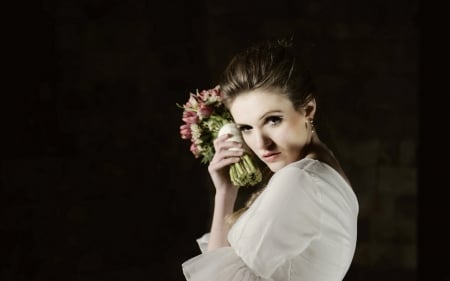 Bride - bride, look, girl, background, bouquet