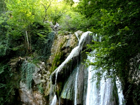 The Jur-Jur waterfall - river, waterfall, Crimea, forest, mountains