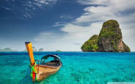 best destinations in the world - sky, beach, islands, clear, bay, rocks, cloud, hdr, boat