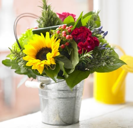 Vibrant Summer Blooms - summer, vibrant, blooms, yellow, arrangement, sunflower