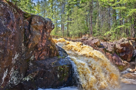 Amnicon State Park - trees, forest, cliff, river, water, rocks