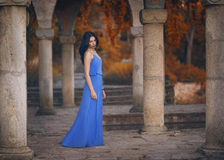 Blue Lady - dress, brunette, blue, woman