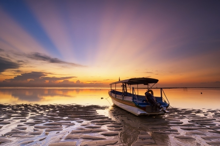 * SUNSET * - SUNSET, NATURE, BOAT, LAKE