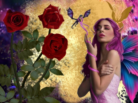 âœ¿ butterfly dreams âœ¿ - dragon, wings, women, roses