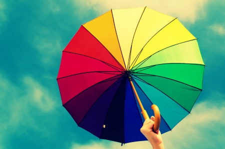 Rainbow in your hands - rainbow, sky, umbrella, hand, colorful