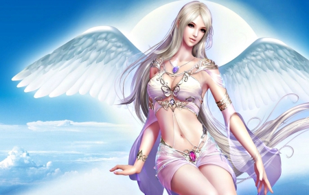 Sillia - sillia, game, forsaken world, blue, girl, beauty, angel, pink, white, woman, wings