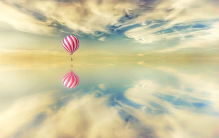 Looking for home - open sky, clouds, beautiful, splendor, balloon, soft colors