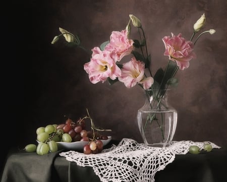 Still Life - roses, vase, grape, still life