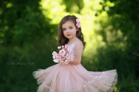 Pretty in pink - beauty, pink bouquet, roses, pretty girl