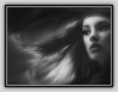 Driven by the wind - woman, art, girl, hair, fantasy, wind