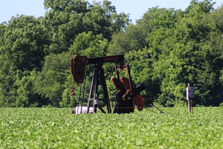 Oil Well in Field - Oil Well, Soybeans, Indiana, Farmland