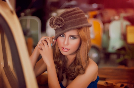 Girl - girl, pretty, hat, eyes