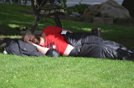 Homeless man sleeping on church property in Brampton Ontario Canada - ontario, 2014, brampton, sad, canada, summer, homeless man