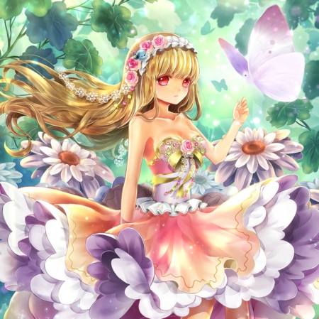 Rosette - pretty, anime, kawaii, female, blossom, dress, blonde, blond hair, long hair, blond, nice, gown, anime girl, beautiful, hot, girl, blonde hair, beauty, lovely, sweet, flower, butterfly, cute, adorable, floral, sexy