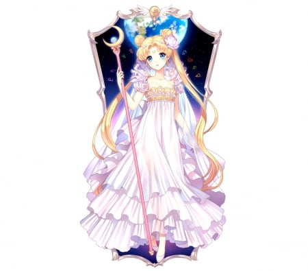 Princess Serenity - beauty, princess, princess serenity, female, wand, blond, simple, anime girl, blond hair, blonde hair, anime, girl, long hair, rod, staff, gown, serenity, sailor moon, beautiful, plain, weapon, sailormoon, dress, blonde