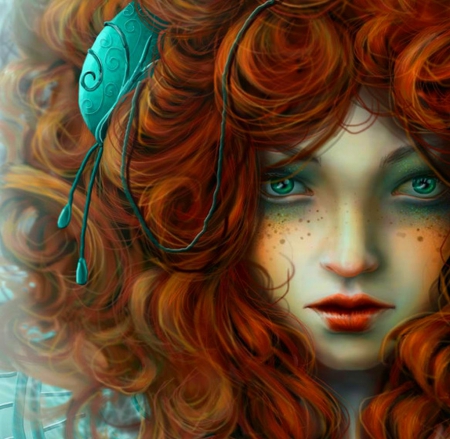 Lady Bug - woman, lady, girl, bug, beautiful, red hair, freckles