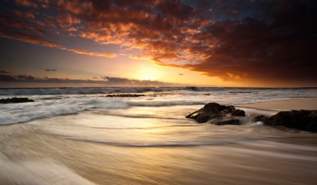 Sunset - clouds, sa, sunset, beach