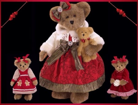 Three Cute Bears - three, bears, cute, red