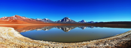 Lejia Lake Reflection - andes, atacama desert, chile, beautiful, snowy peaks, morning view, blue sky, mountains