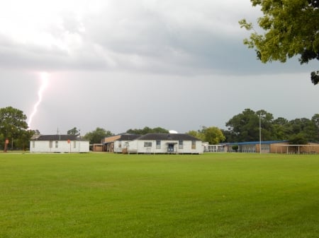 Lightning Strikes - thunderstorms, nature, town, bad weather, black cloud, lightning, strikes