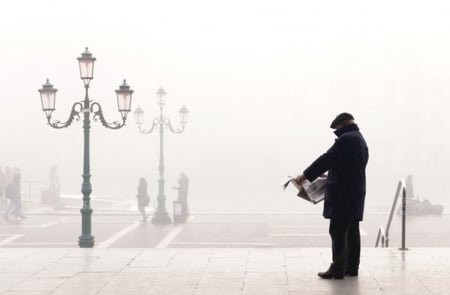 cold morning - white, black, people, photography