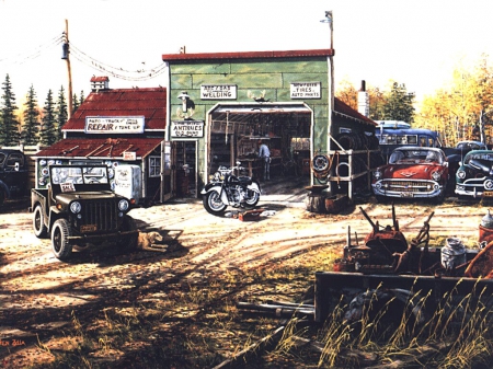 Reflections Of Main Street - main street, car, bike, jeep