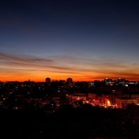 Panoramic view of a city at night