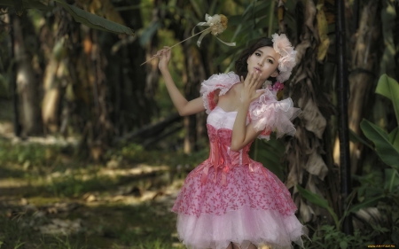 asian in nature mood - asian, forest, pink, dress