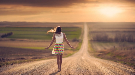 ✿on the way there is always a beginning✿ - girl, road, day, sun, wallpaper