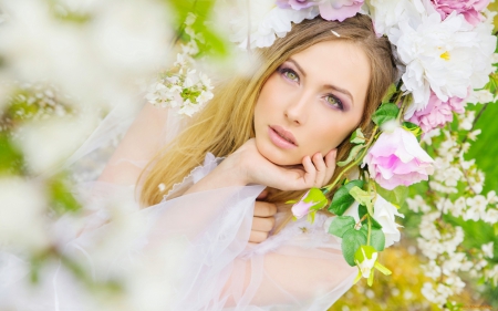 spring beauty - beauty, girl, flower, spring