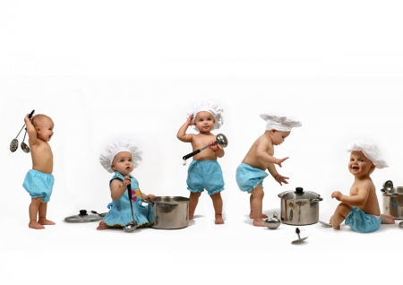 Baby cooking - chef, pots, cute, baby, cook