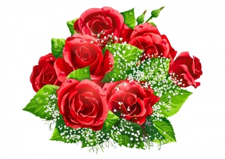 Bouquet of roses - red, roses, rose, flowers, bouquet, vector