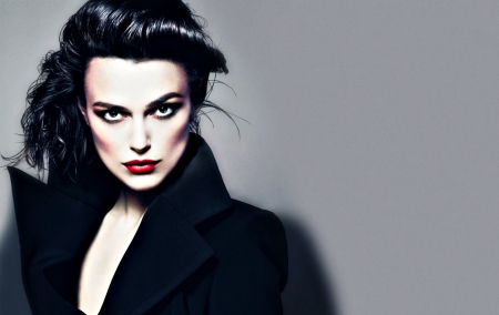 Keira Knightley - woman, actress, grey, girl, keira knightley, make-up, black