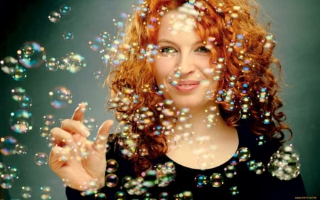 pretty face - smile, girl, pretty, bubbles