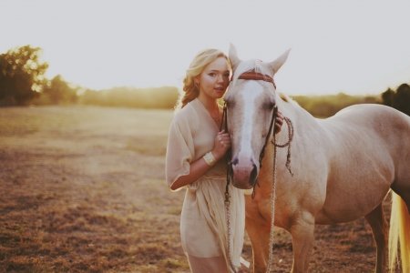 Always together - women, fun, girls, models, female, cowgirls, western, horses, forever, style, girl, fashion, lovely, blondes, horse, together, ranch, friendship