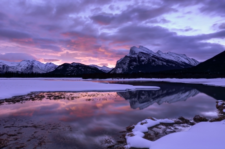 Purple World - clouds, winter, splendor, snow, sea, sunset, nature, mountains, sky