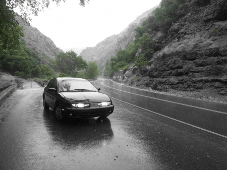 Saturn S-series in a Rainy Canyon - B&W - s-series, black and white, saturn, canyon